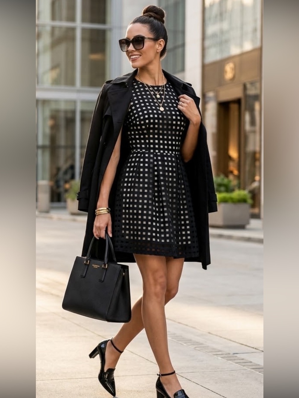 Hunter Bell NY Black Windowpane Lace Overlay Mini fit flare lined Dress Size 4